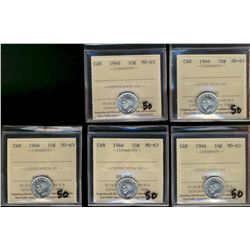 1946 10¢ ICCS MS63.  Lot of 5 coins.