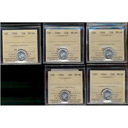 1946 10¢ ICCS MS64.  Lot of 5 coins.