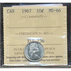 1967 10¢ ICCS MS66.  Gem gull white example.