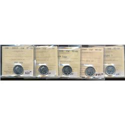 2001P 10¢, 2002P, 2006 RCM, 2006P & 2007 St7 ICCS MS66.  Lot of 5 coins.