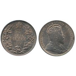1905 25¢ ICCS MS63.  Key issue with a burgundy red tint over effictive lustre.