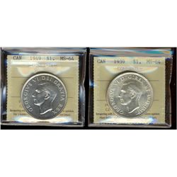 1939 $1 & 1949 ICCS MS64.  Lot of 2 coins
