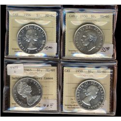 1950 $1, 1956, 1959 & 1965 SmBds Blt ICCS MS60.  Lot of 4 coins.