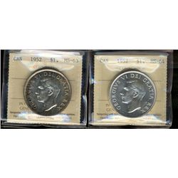 1952 $1 SWL MS63 & 1952 WL MS64.  Lot of 2 ICCS graded coins.