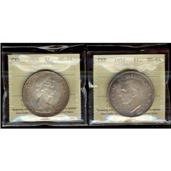 1952 $1 WL & 1966 ICCS MS64.  Lot of 2 coins both with attractive light gold and pink shades.