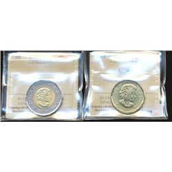 2014 $1 MS67 & 2014 $2 MS66.  Lot of 2 coins both ICCS graded.