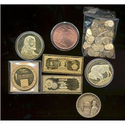 Medallions;  small lot includes 1oz US Copper round, Buffalo $50 1 oz Gold COPY, a small lot of appr