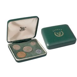 Cyprus;  includes 1963 Mint sets (5 coins) in small Green Leather Case.  Lot of 3 sets.