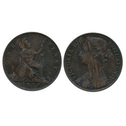 Great Britain; 1877 Penny, Small Dt variety.  F+ for grade.