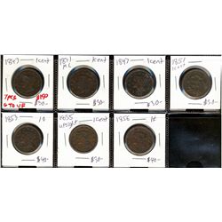 USA Large Cent Lot;  includes 1831, 1843, 1847, 1851, 1853, 1855 & 1856.  Lot of 7 pcs G to VF.