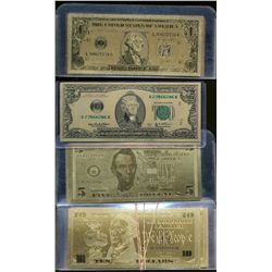 USA; includes large lot of Gold Plated banknote issues, 1976 $2(8), 2003 $1(8), 2004 $10(5), 2006 $5