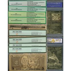 USA; includes lot of Gold Plated (Foil) banknotes graded in Authentification holders DC Sachs Bullio