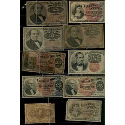 USA Fractional Currency, 5¢ 1862 P#97a, 10¢ 1863 P#115(2), 25¢ 1863 P#118(3), 10¢ 1863 P#122 Red Sea