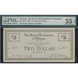 The Rural Municipality of Marquis; 1932 $2 #37 DE-100-2 PMG AU55EPQ,
