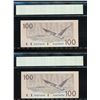 Image 1 : 1988 $100 BC-60a #BJD6766907/906 both CCGS CH UNC64.