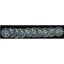 1964 5¢ EWL.  Lot of 10 brilliant AU to UNC issues.