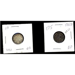 1858 10¢ & 1901 10¢.  Lot of 2 coins VF+ to EF.  Planchet flaws on 1901.