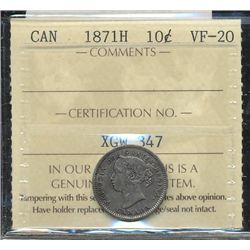 1871H 10¢ ICCS VF20.