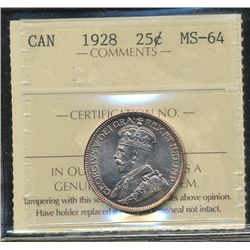 1928 25¢ ICCS MS64.  Strong lustre with hue of gold.