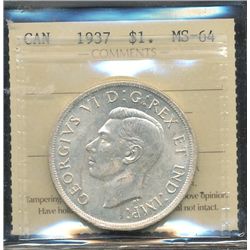 1937 $1 ICCS MS64.  White and lustrous.