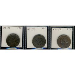 Breton 874. NS-1E2,871 NS-3D1 &872 NS-3C.  Lot of 3 Thistle Tokens.  VG to EF, all with issues.
