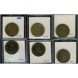 Breton 961 Tiffin Tokens,  Lot of 6 examples Brass and Copper.  Should be viewed.  VG to EF for type