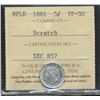 Image 1 : Nfld 1881 5¢ ICCS VF30. Designated with scratch.