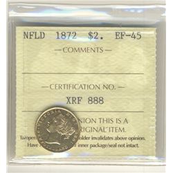 Nfld 1872 $2 Gold ICCS EF45.