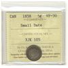 Image 1 : 1858 5¢ Sml Date ICCS VF30.