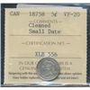 Image 1 : 1875H 5¢ Small Date ICCS VF20.  Designated as cleaned.