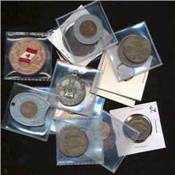 Medals/Medallions and Trade Dollar Lot;  includes 75+ pcs mostly in 2x2's,  mostly Canadian but some