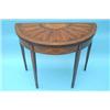 Image 1 : A Sheraton revival demi-lune card table, the folding top extensively inlaid with a satinwood batw...