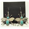 Image 1 : Navajo Light Turquoise Sterling Silver Bug French Hook Earrings - Juan Begay, Jr.