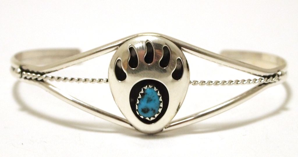 Navajo Turquoise Sterling Silver Bear Paw Cuff Bracelet - Gaynelle Parker