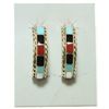 Image 1 : Zuni Multi-Stone Inlay Sterling Silver Half-Ring Post Earrings - Malcolm Chavez