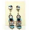 Image 1 : Zuni Multi-Stone Inlay Blue Maiden Sterling Silver Post Earrings - Joyce Waseta