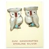 Image 1 : Zuni Multi-Stone Inlay White Owl Sterling Silver Post Earrings - Pitkin Natewa