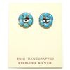 Image 1 : Zuni Multi-Stone Inlay Blue Flower Sun Face Sterling Silver Post Earrings - Karen Lalio