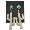 Image 1 : Navajo Turquoise Sterling Silver Cactus Post Earrings - Running Bear