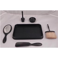 Vintage Ebony Vanity Set w/Mirror, Brush, Tray, Perfume