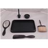 Image 1 : Vintage Ebony Vanity Set w/Mirror, Brush, Tray, Perfume