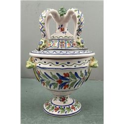 Original Hand Painted Signed Pottery Lidded Urn