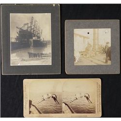 2 Antique Ship Photos & 1 Miss Ward Diver Stereoview