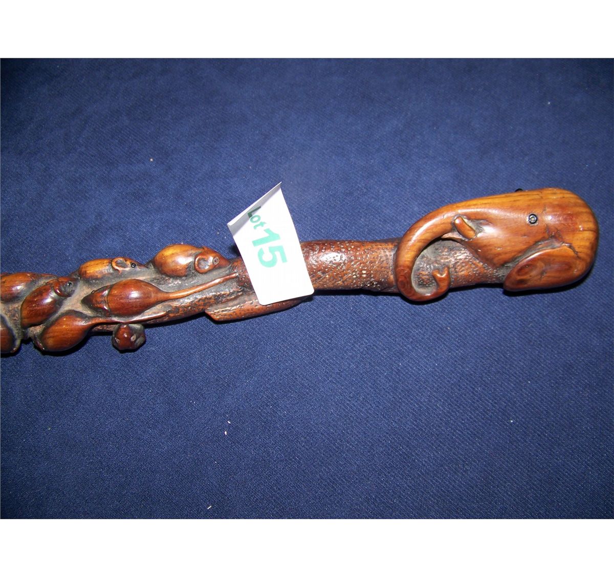 Unique Hand Carved African Wood Walking Stick With Elephant Head Mice