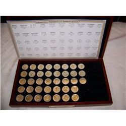 VERY COLLECTIBLE LOT OF 38 STATE QUARTERS IN CHERRY WOOD DISPLAY CASE