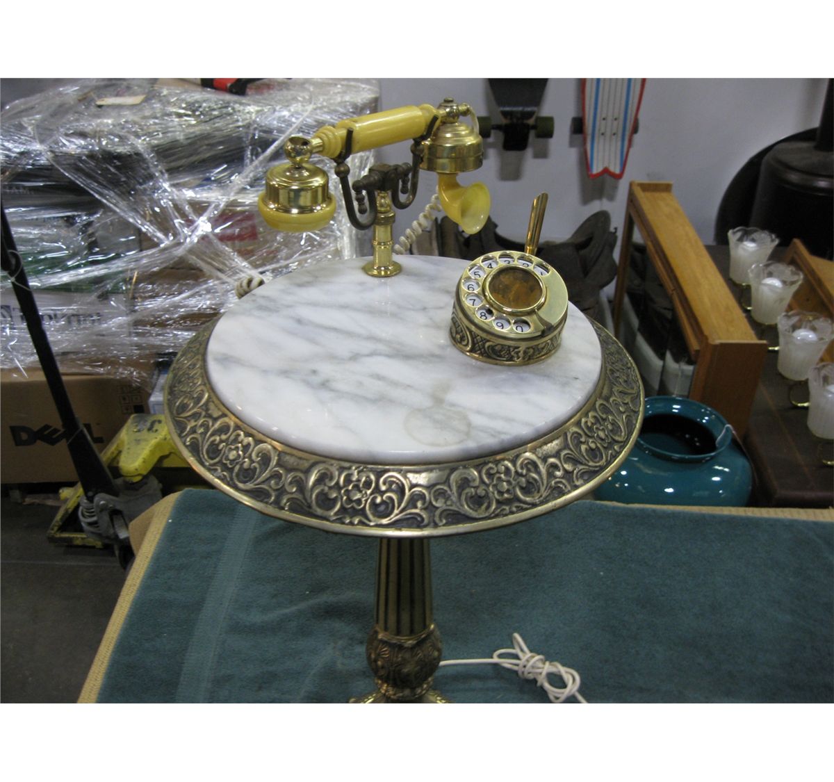 Vintage Marble Top, Brass Base, Telephone Stand