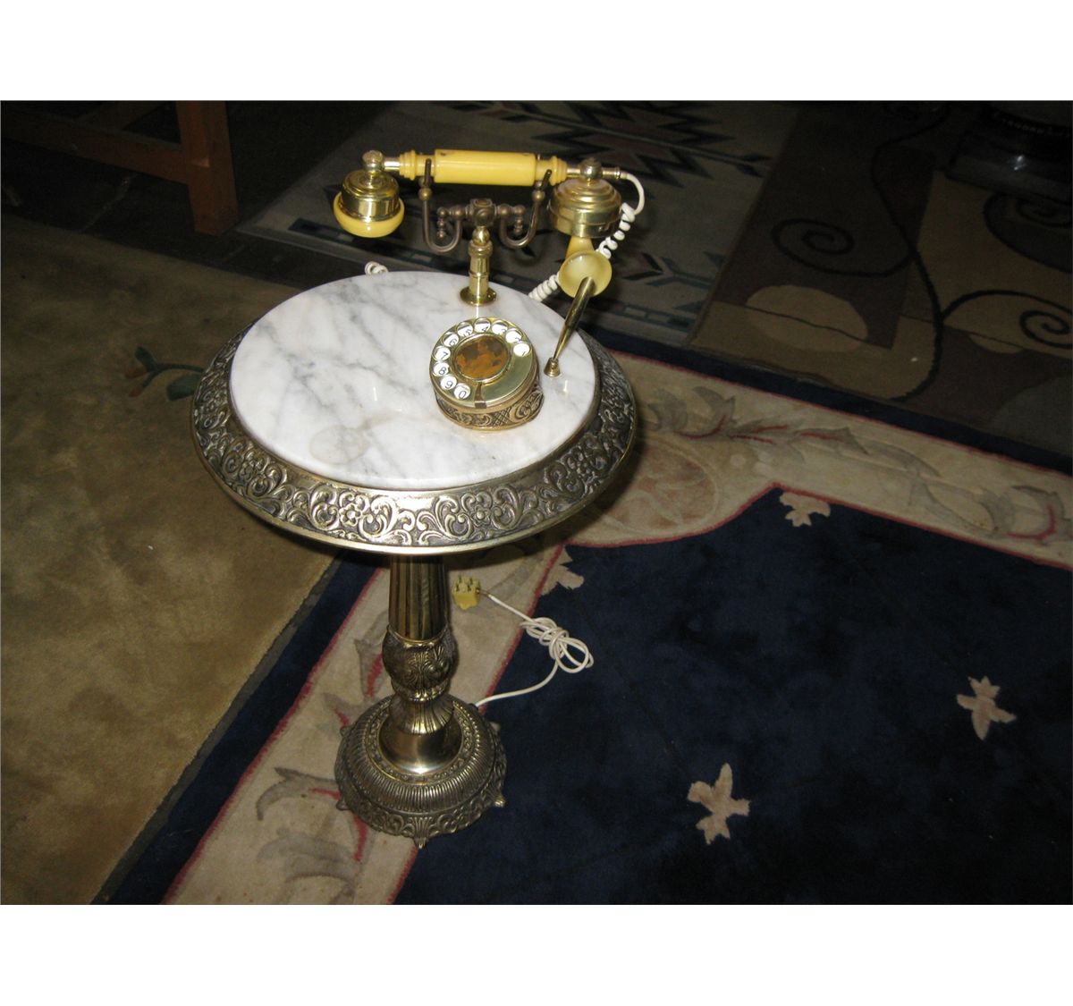 Vintage Marble Top, Brass Base, Telephone Stand