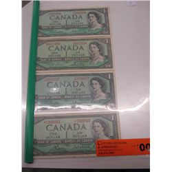 4x old Canada one dollar bills