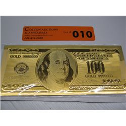 .999 gold foil American one hundred dollar bill