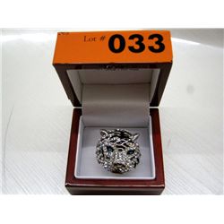 Hand set crystal tiger ring